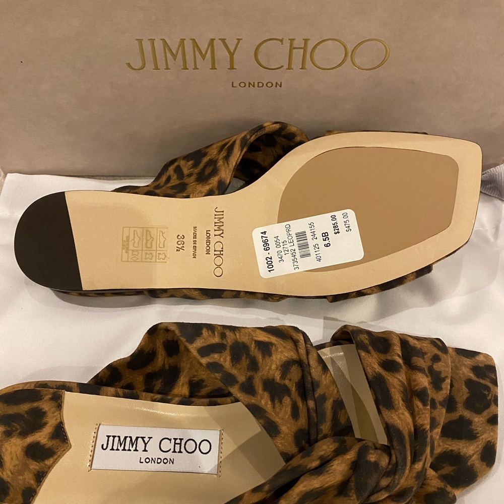 Brand new Jimmy. Choo sandals, suede leopard print.